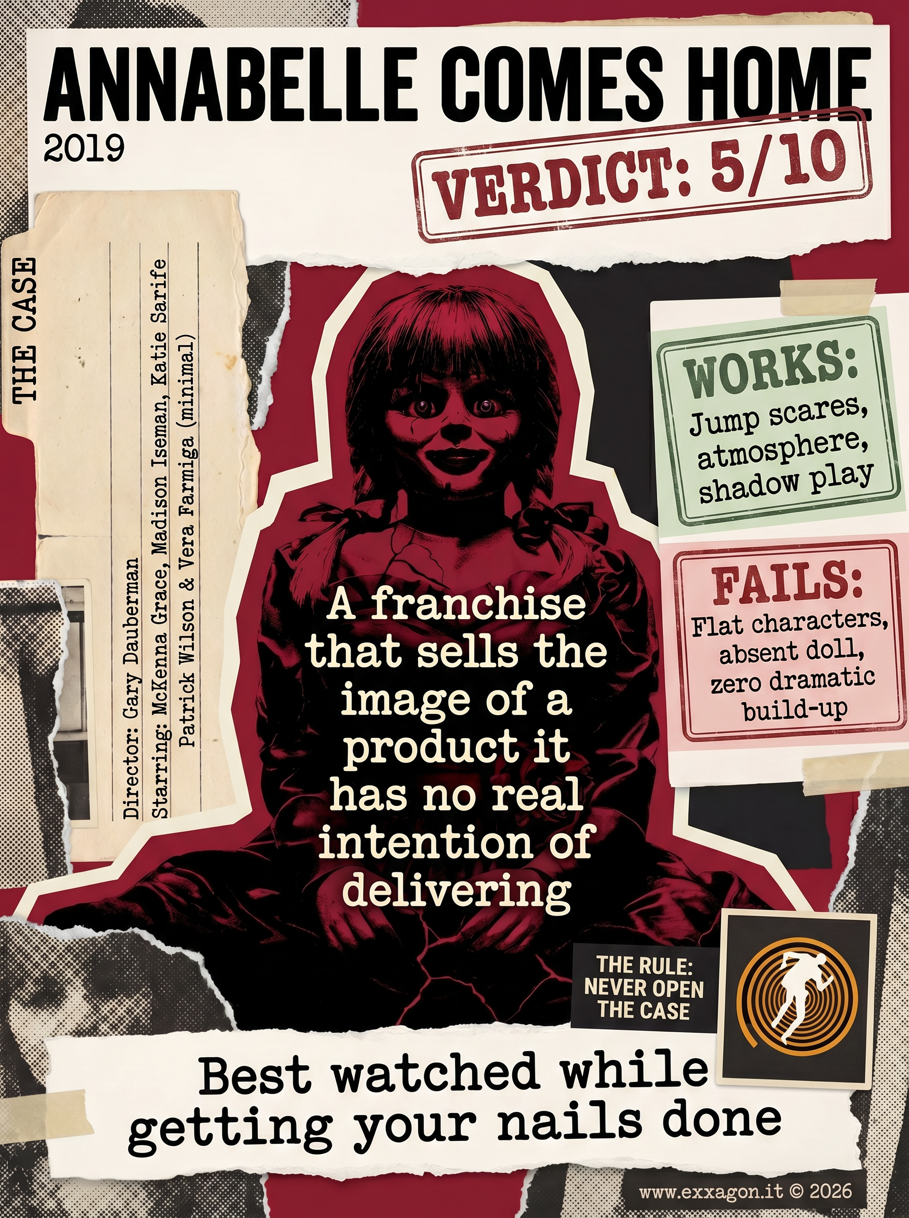 A concise, visual summary of a movie. In a nutshell, my review is a visual summary of the film Annabelle 3
