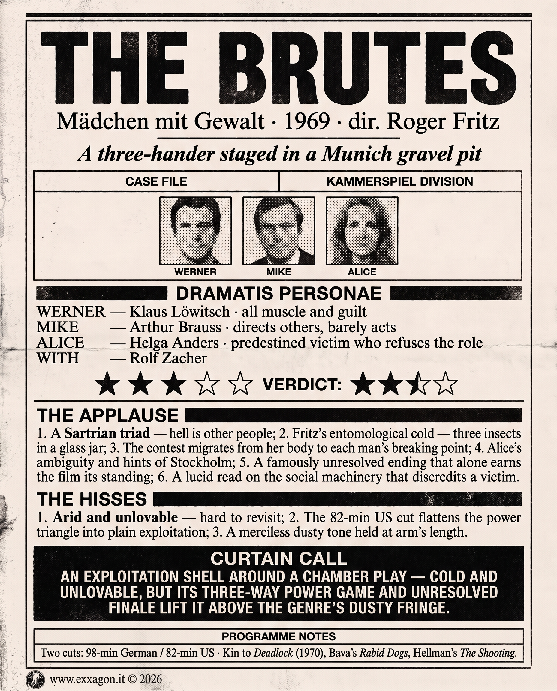 A concise, visual summary of a movie. In a nutshell, my review is a visual summary of the film Brutes