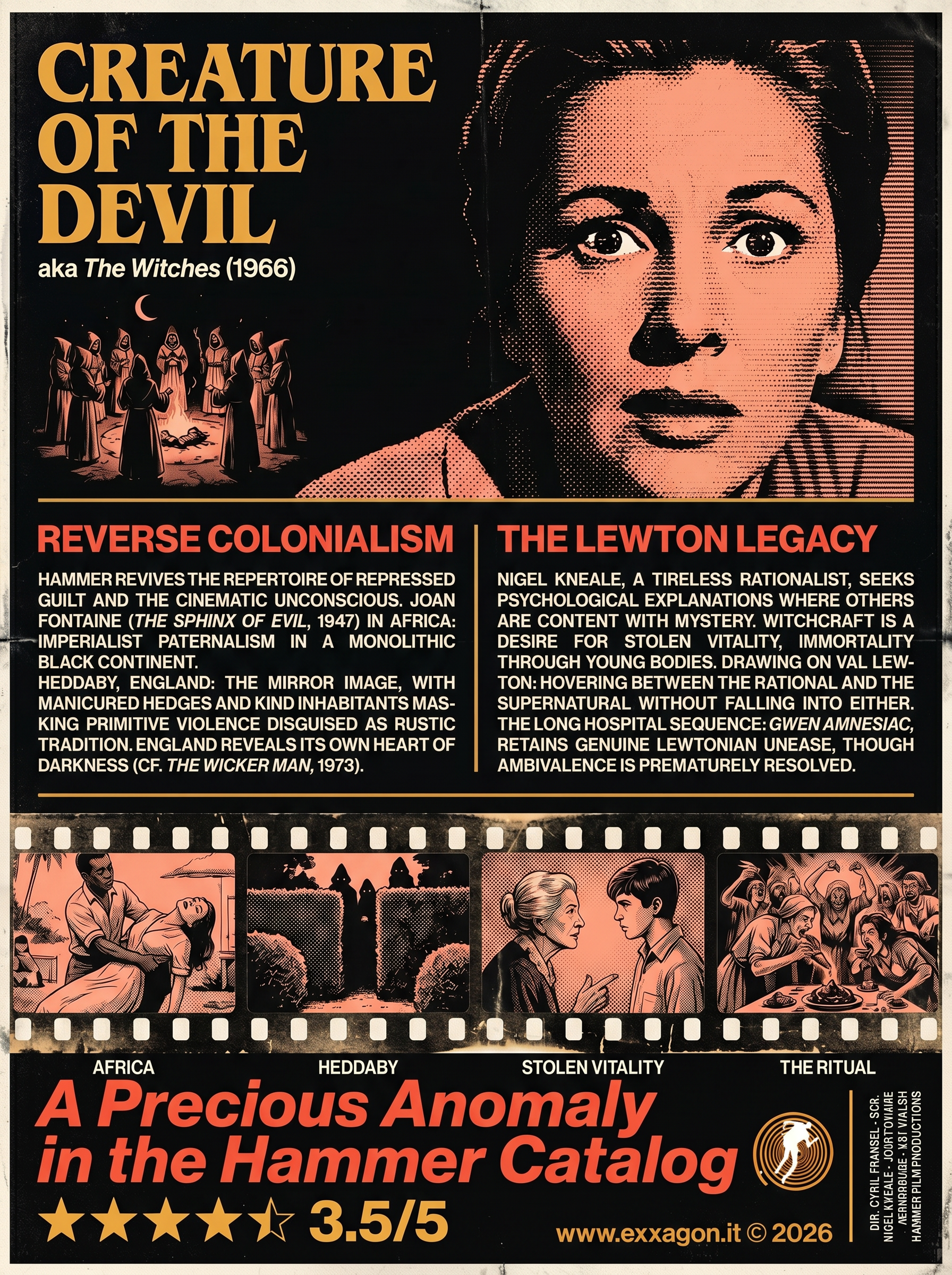 A concise, visual summary of a movie. In a nutshell, my review is a visual summary of the film The Witches (1966)
