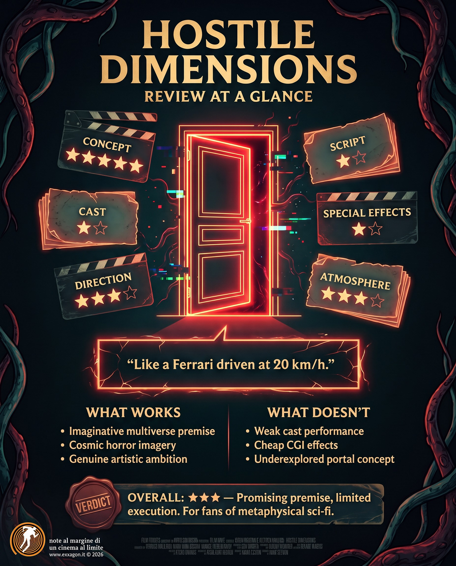 A concise, visual summary of a movie. In a nutshell, my review is a visual summary of the film Hostile Dimensions