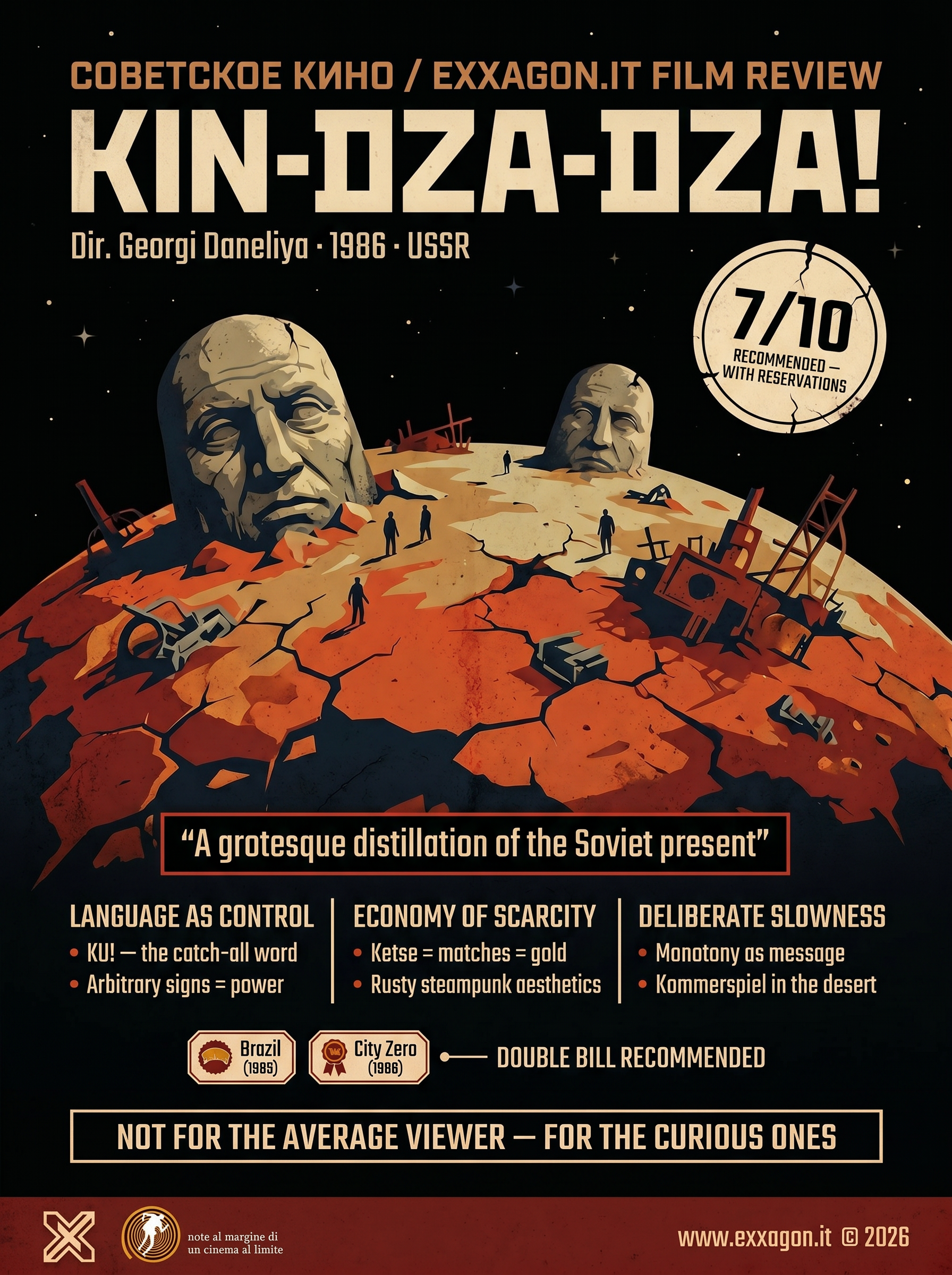 A concise, visual summary of a movie. In a nutshell, my review is a visual summary of the film Kin-dza-dza!