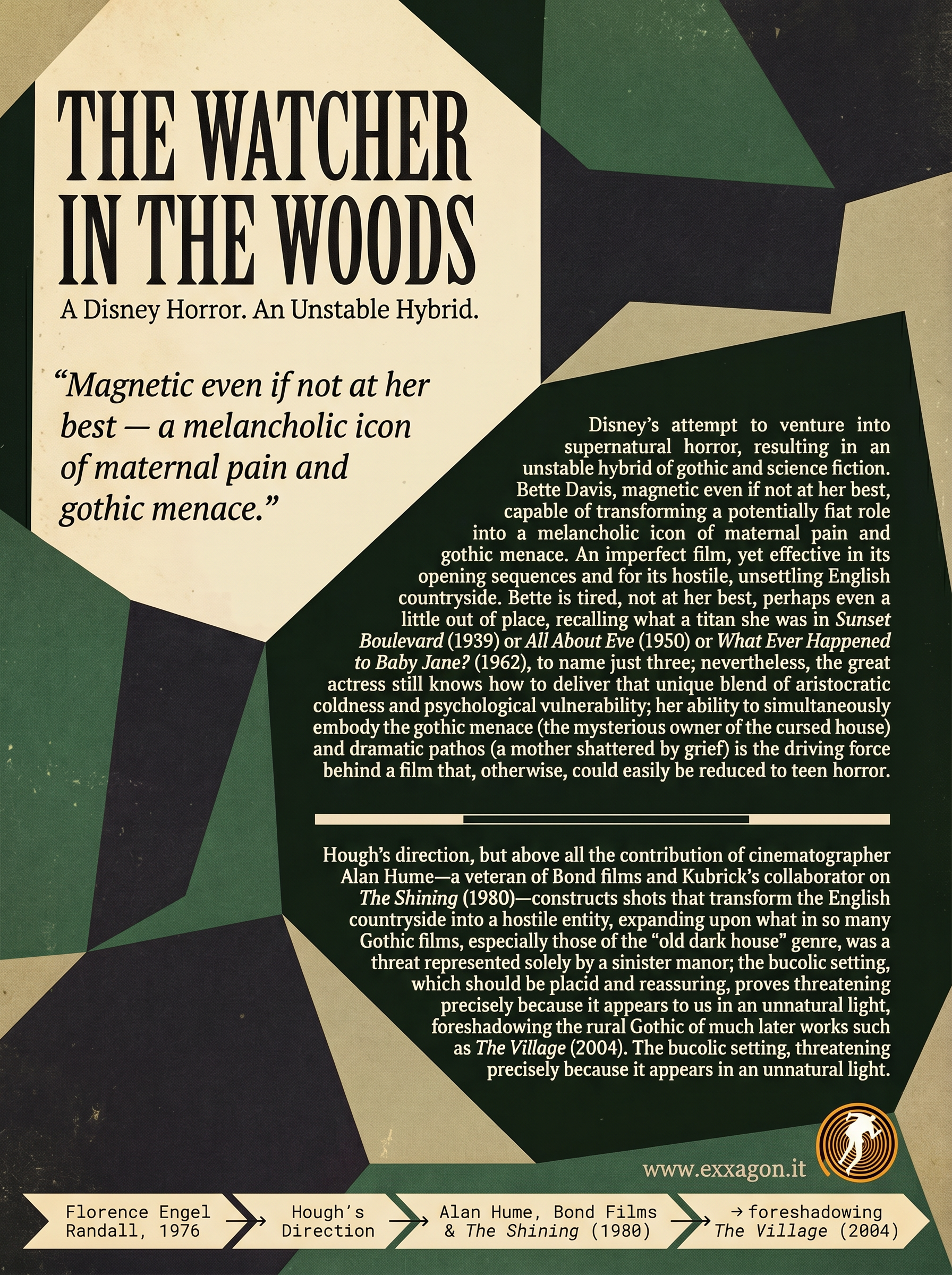 My review in a glimpse: graphic synthesis of the review of the movie The Watcher in the Woods
