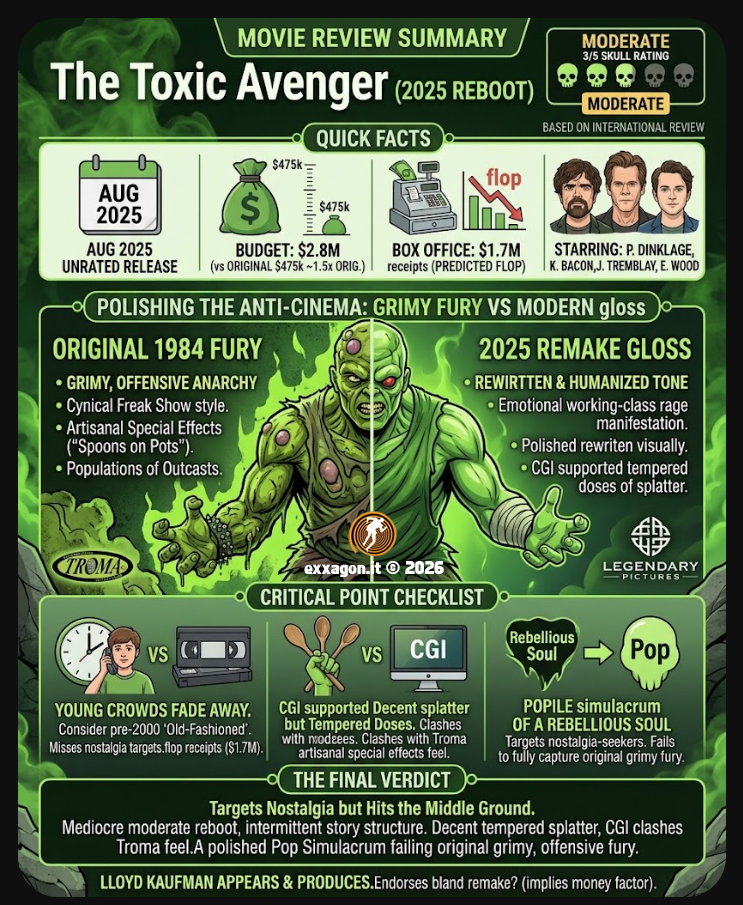 A concise, visual summary of a movie. In a nutshell, my review is a visual summary of the film Toxic Avenger 2023