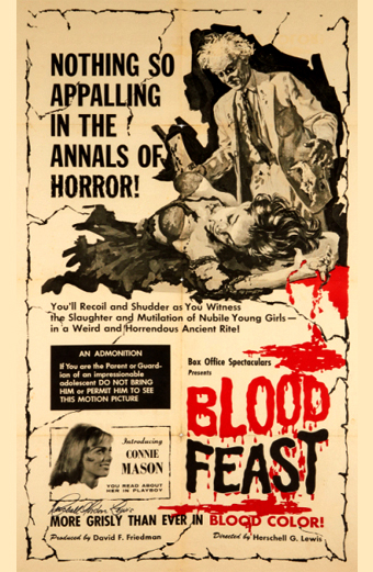 Blood Feast 1963, Herschell Gordon Lewis, splatter