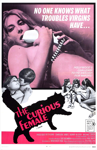 Locandina del film Curiosità Femminile mostra una donna in posa sensuale e la sagoma di un gatto
