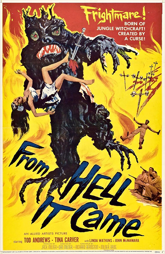 Locandina del film From Hell It Came con un albero umanoide che emerge dal terreno