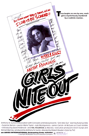 Locandina di Girls Nite Out (1982) di Robert Deubel, slasher americano ambientato in un campus universitario