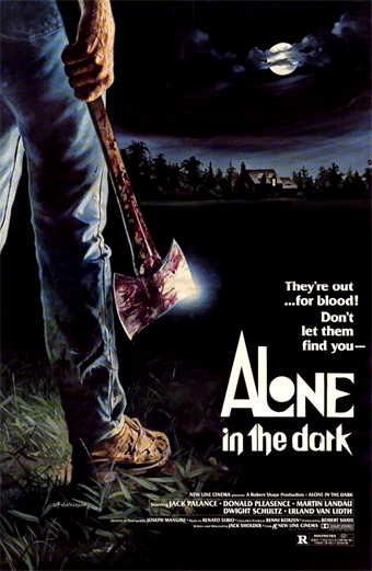 Nel buio da soli (1982) di Jack Sholder - La locandina presenta un'atmosfera cupa e claustrofobica, con figure minacciose che emergono dall'oscurità. I toni dominanti sono il nero e il rosso, tipici del genere slasher degli anni '80, con un lettering aggressivo che suggerisce pericolo imminente. Il design grafico riflette la premessa del film: pazienti psichiatrici pericolosi che si scatenano nel buio di un blackout, trasmettendo un senso di terrore e paranoia.