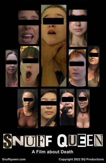 Locandina del film Snuff Queen con una donna pallida sdraiata all'indietro e gli occhi chiusi mentre una mano mostruosa dalle dita lunghe si avvicina al suo volto. La scena è cupa e drammatica, trasmette paura e suspense. In alto si legge la scritta Succumb to the Darkness. Il titolo Snuff Queen appare in caratteri gotici in basso, insieme ai crediti per il regista Robert Eggers e il cast. L'atmosfera generale è inquietante e minacciosa.