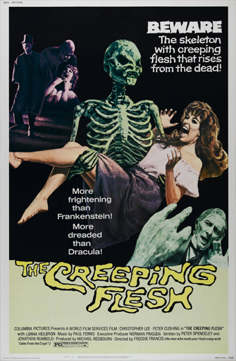 il Terrore viene dalla pioggia (1972) di Freddy Francis - La locandina mostra un'immagine inquietante con elementi horror tipici del periodo, utilizzando colori vivaci e un design che richiama lo stile dei primi anni '70. Il film fa parte del filone dell'horror britannico dell'epoca ed è stato prodotto dalla Amicus Productions, una casa di produzione nota per i suoi film horror a episodi.